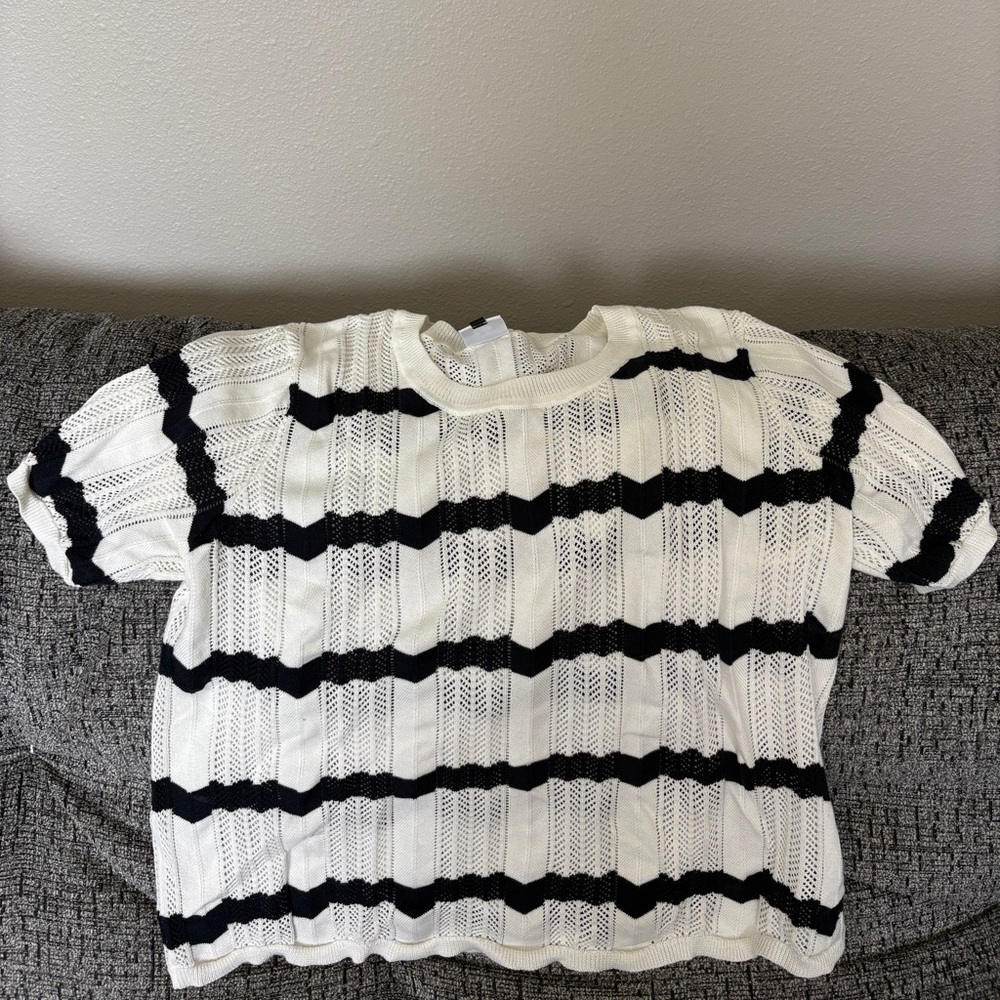 CAbi Black and White Crew Neck Sweater